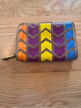 Fossil Chevron Zip-Around Wallet in Orange, Purple, Yellow & Blue